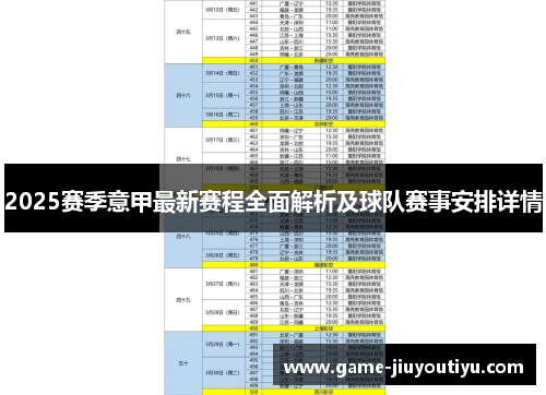 2025赛季意甲最新赛程全面解析及球队赛事安排详情